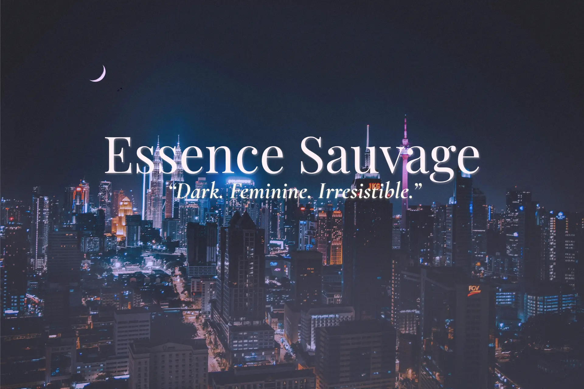 Header image of New York City skyline under a crescent moon, representing the dark feminine aesthetic of Essence Sauvage, a lifestyle and fashion blog.